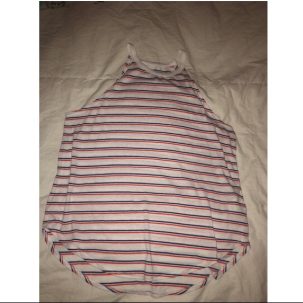 red & blue & white striped loose tank top